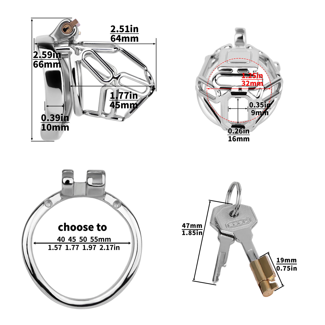 304 Stainless Steel Cock Cage Chastitycage.cc