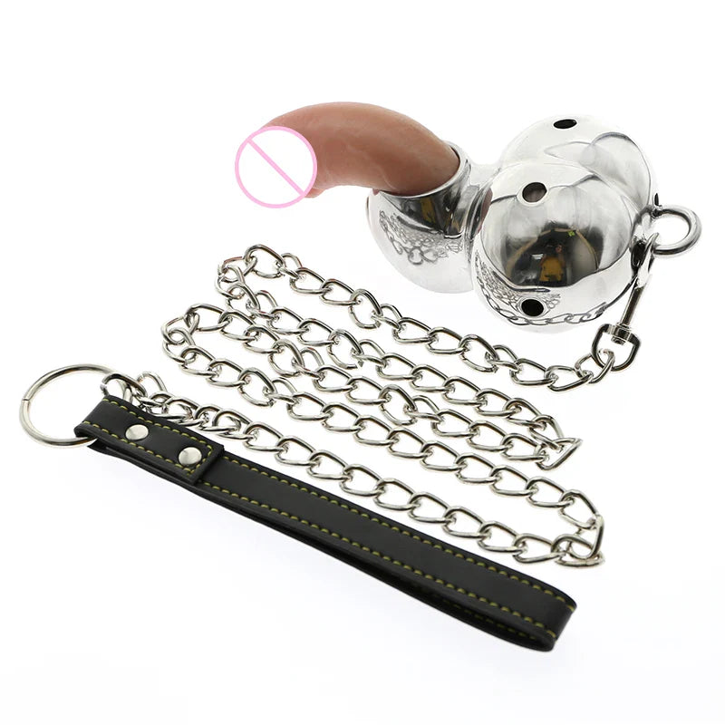Heavy Stainless Steel Ball Stretchers With Chain Chastitycage.cc
