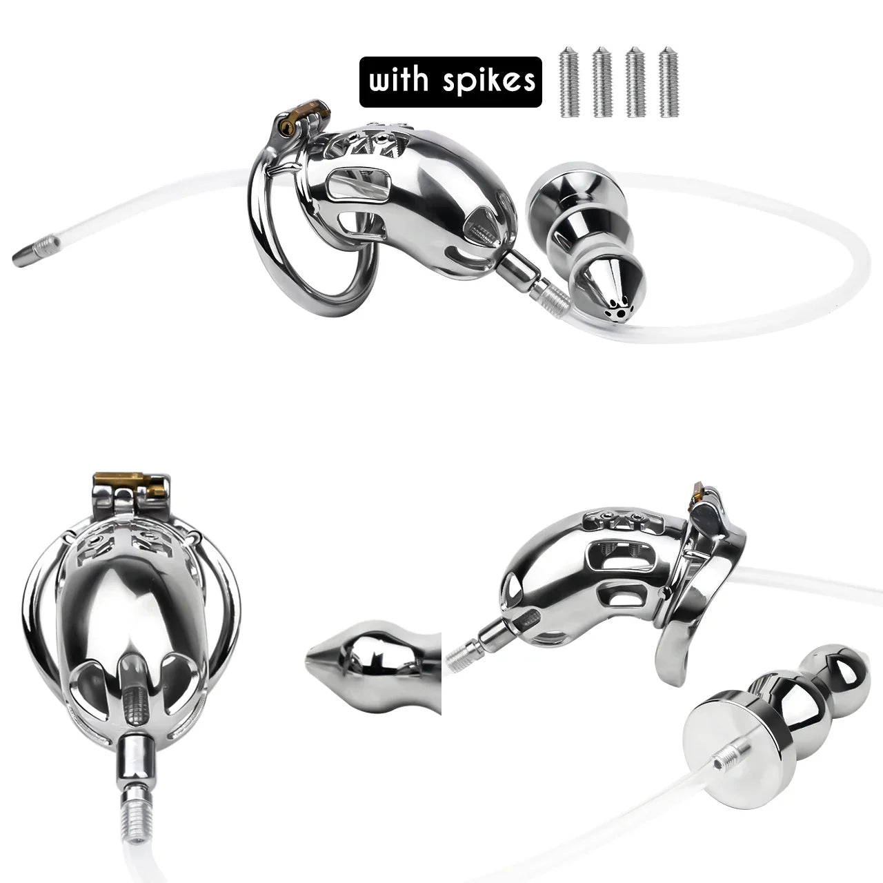 Spiked Male Chastity Cage with Anal Plug Chastitycage.cc