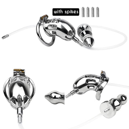 Spiked Male Chastity Cage with Anal Plug Chastitycage.cc