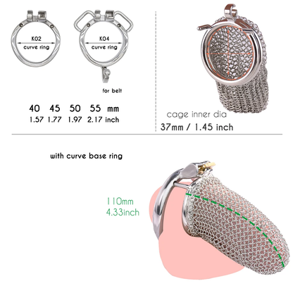 Chainmail Stainless Steel Mesh Chastity Cage - 4.33" Chastitycage.cc