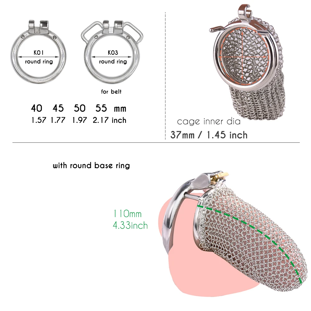 Chainmail Stainless Steel Mesh Chastity Cage - 4.33" Chastitycage.cc