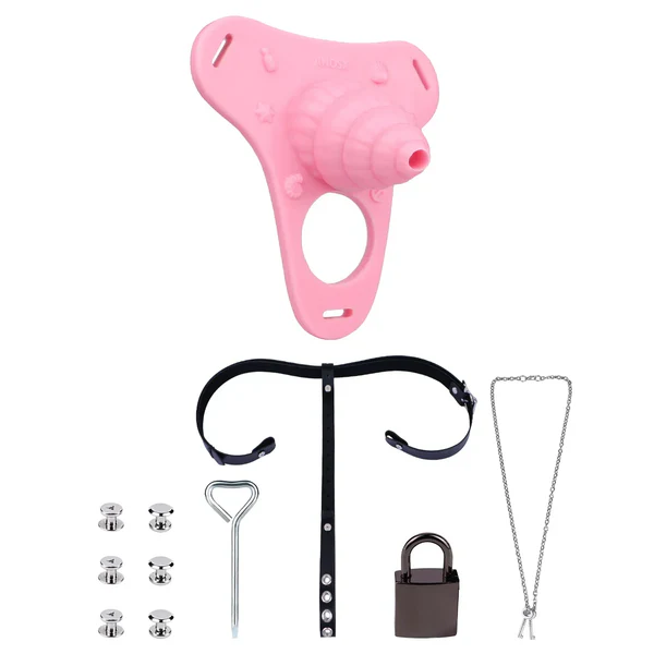 Fantasy Pink Conch Chastity Cage with Belt Chastitycage.cc