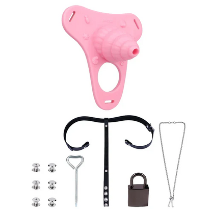 Fantasy Pink Conch Chastity Cage with Belt Chastitycage.cc