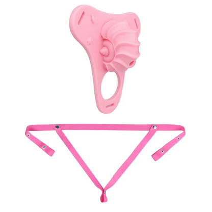 Fantasy Pink Conch Chastity Cage with Belt Chastitycage.cc