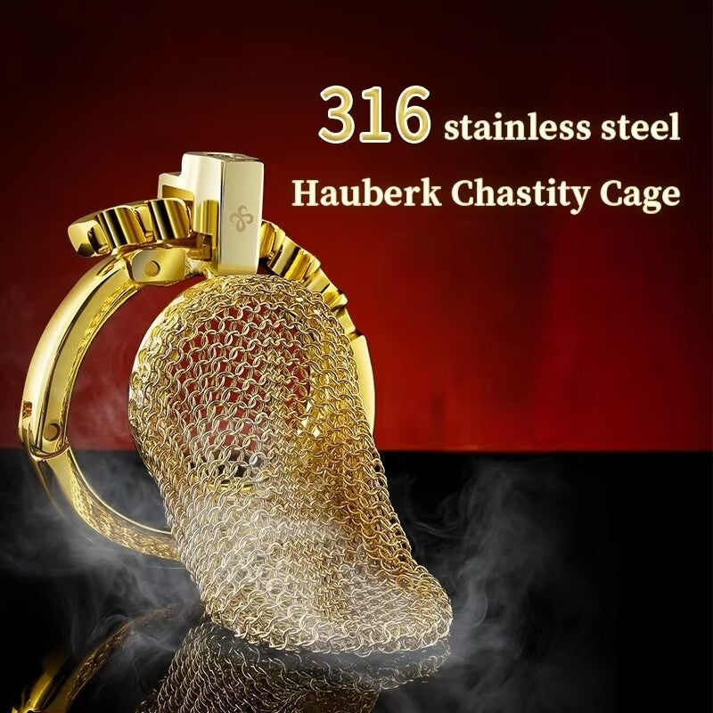 Golden Adjustable Chainmail Chastity Cage Chastitycage.cc