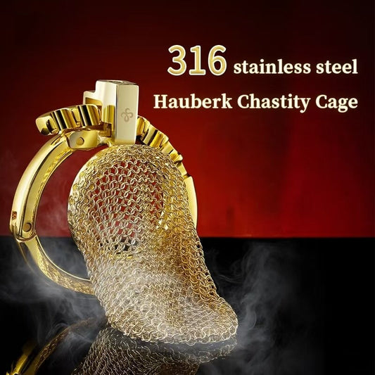 Golden Adjustable Chainmail Chastity Cage Chastitycage.cc