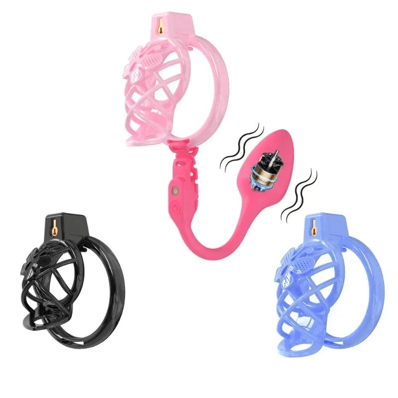High Heel Cage with Electric Anal Plug Chastitycage.cc
