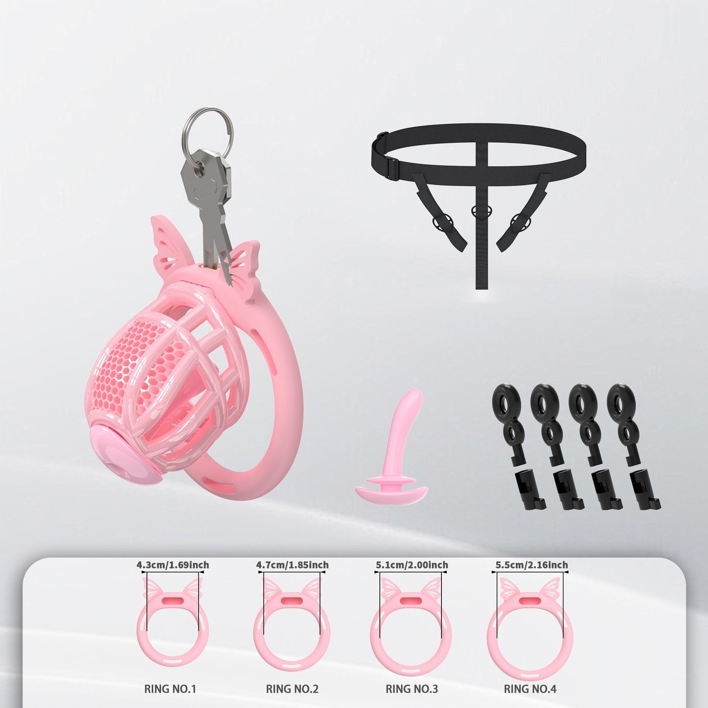 Honeycomb Invisible Chastity Cage With 4 Silicone Rings Chastitycage.cc