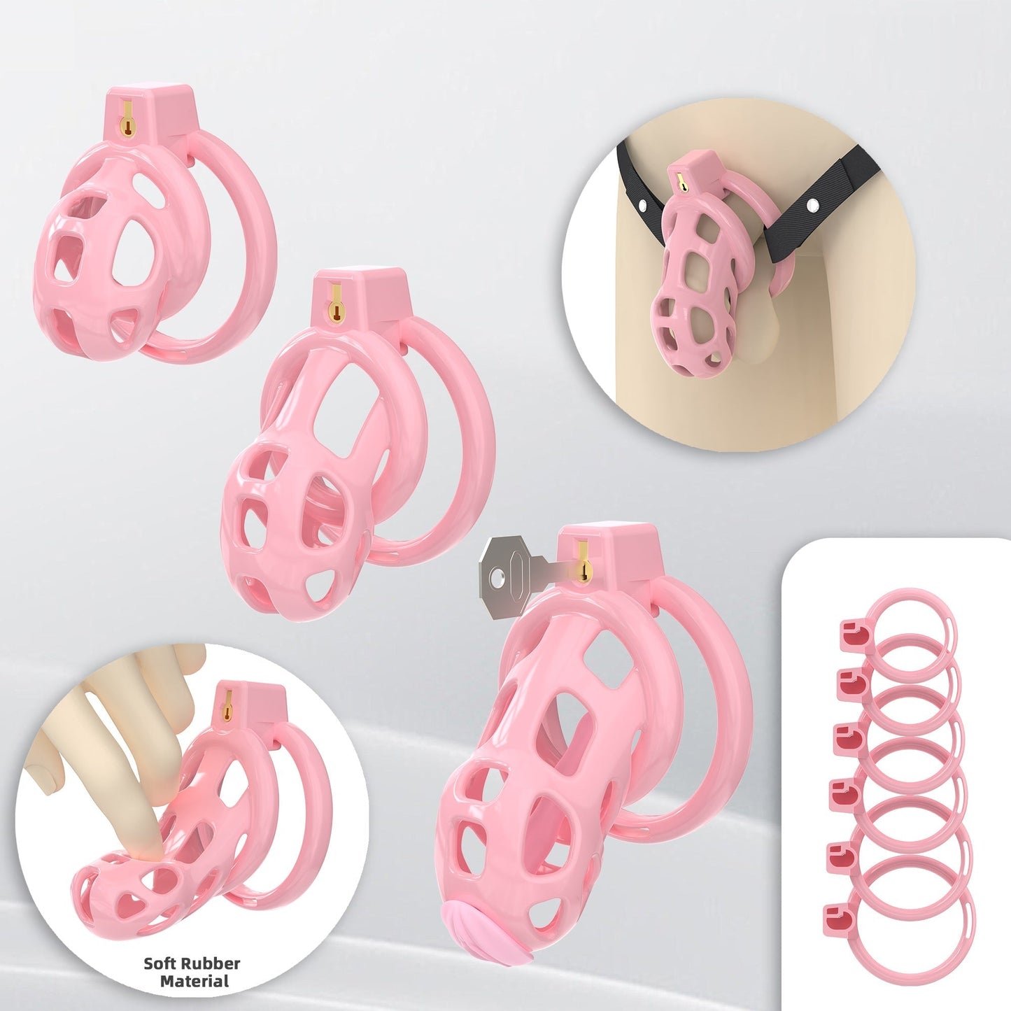 Pearlescent Pink Cobra Soft Silicone Chastity Cage Chastitycage.cc