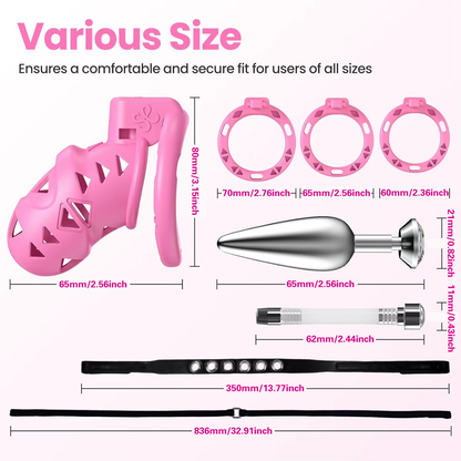 Pink Rattler Chastity Cage with Anal Plug Chastitycage.cc