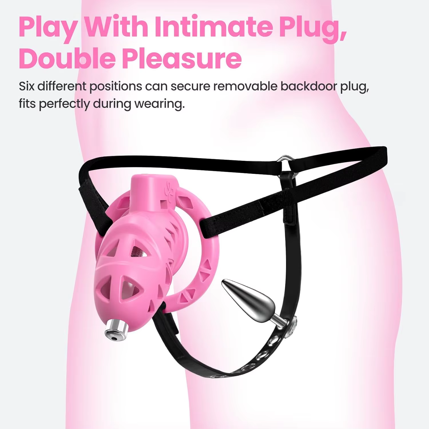 Pink Rattler Chastity Cage with Anal Plug Chastitycage.cc