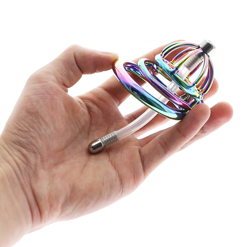 Rainbow Cock Cage With Urethral Catheter chastity-devices
