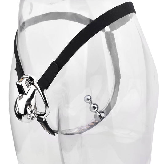 Short Smooth Stainless Steel Cobra Cage with Belt Chastitycage.cc