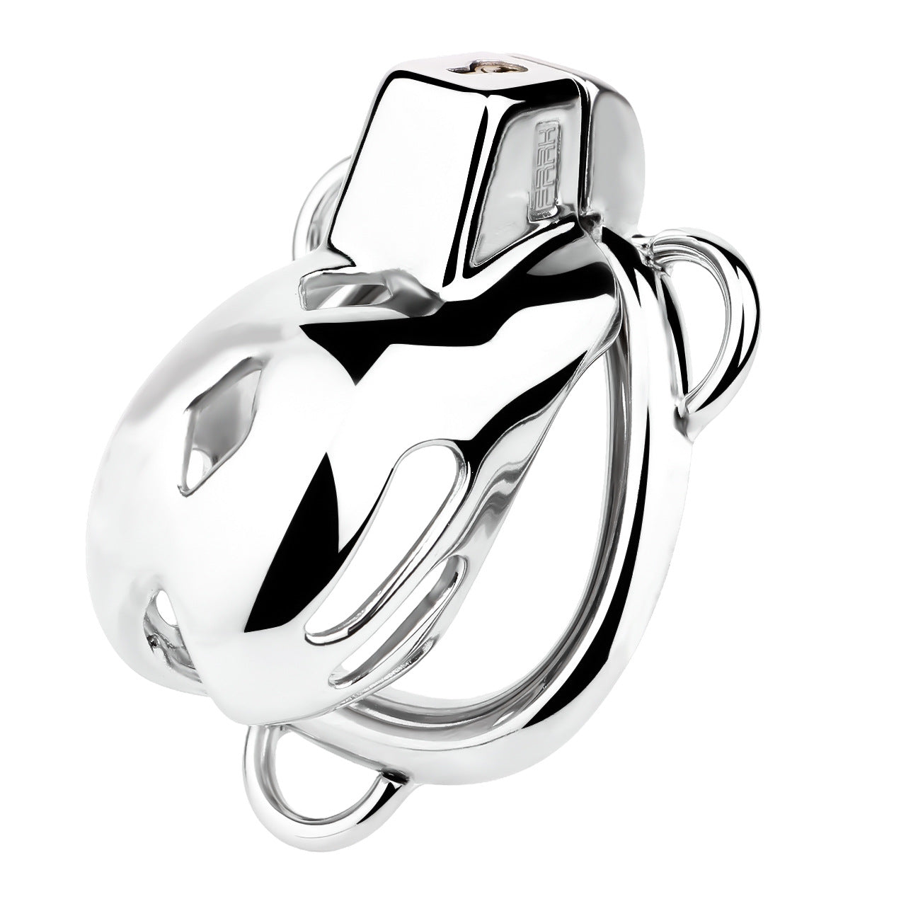 Short Smooth Stainless Steel Cobra Cage with Belt Chastitycage.cc