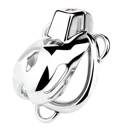 Short Smooth Stainless Steel Cobra Cage with Belt Chastitycage.cc