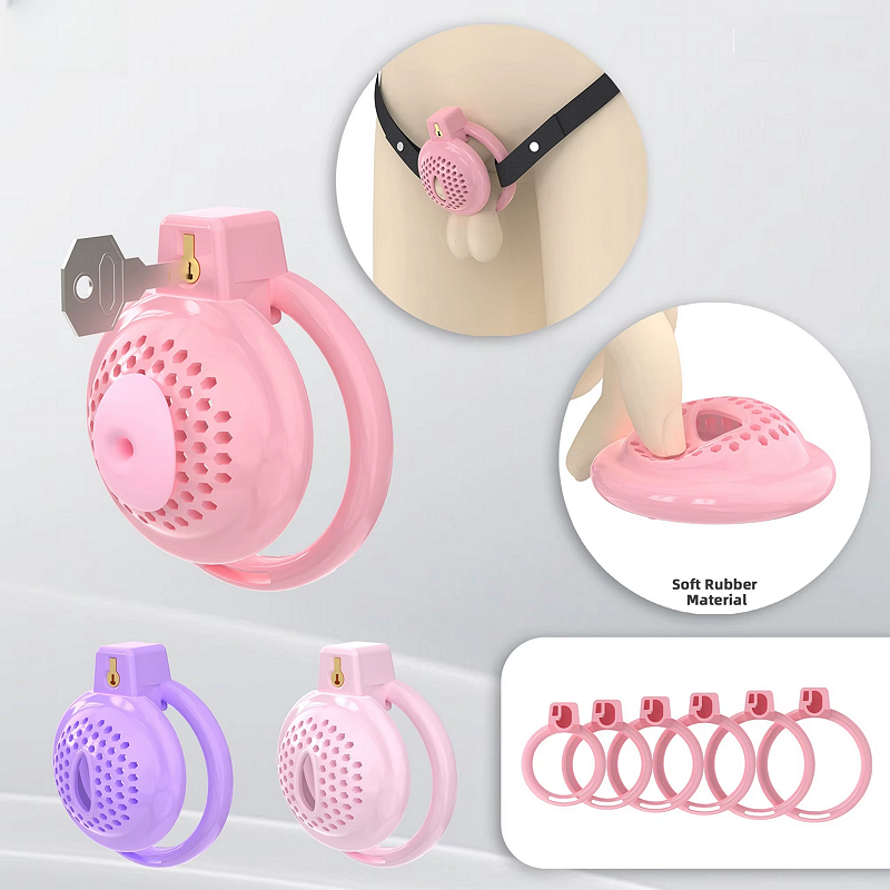 Flat Soft Chastity Cage with 6 Rings