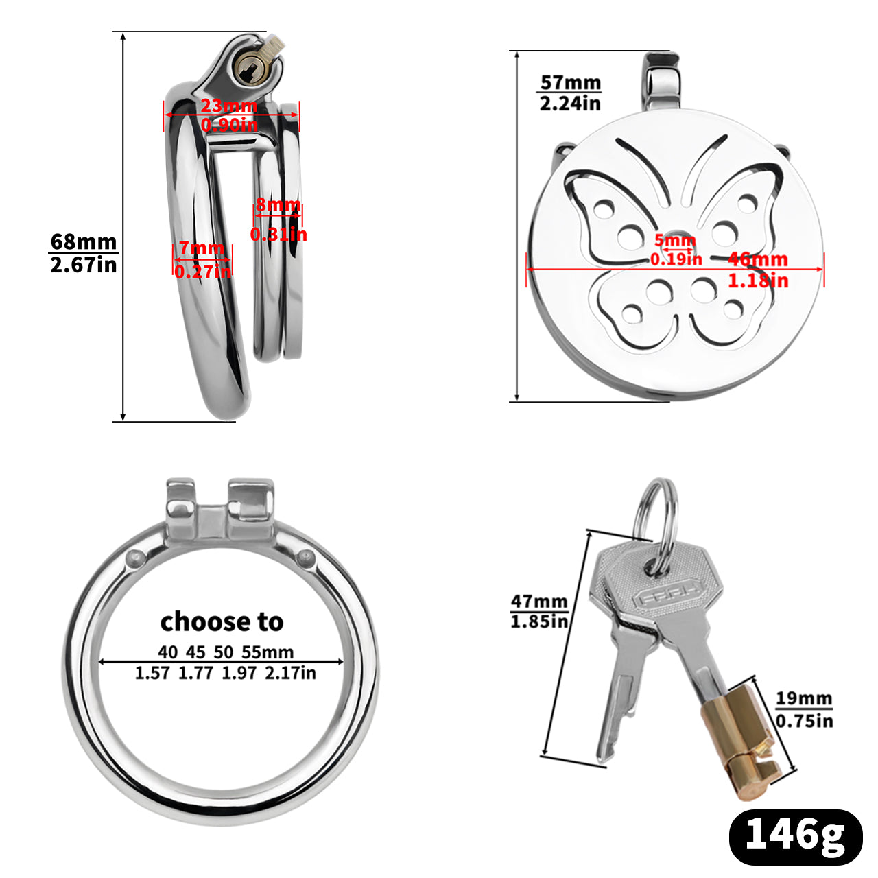 Steel Butterfly Flat Chastity Lock Chastitycage.cc